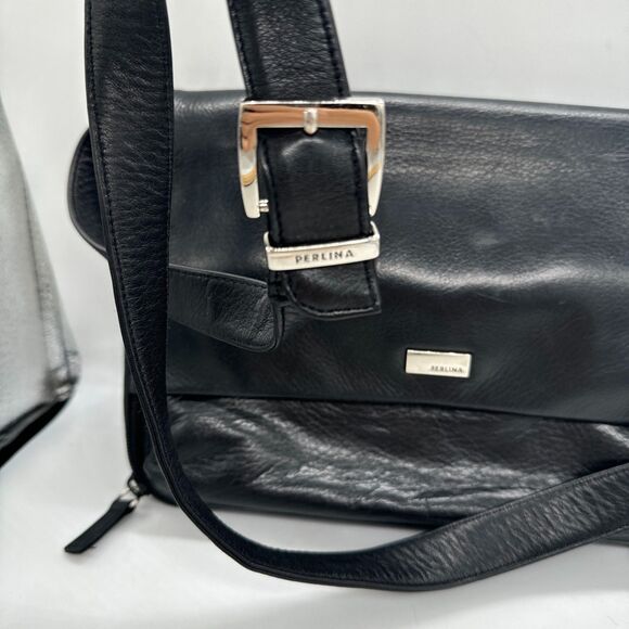 Perlina Black Leather Crossbody Bag with Over Flap Close - Picture 6 of 12